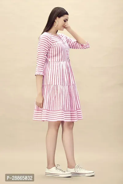 Stylish Pink Cotton Striped Fit And Flare Dress Dress For Women-thumb3