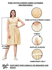 Stylish Yellow Cotton Striped Fit And Flare Dress Dress For Women-thumb3