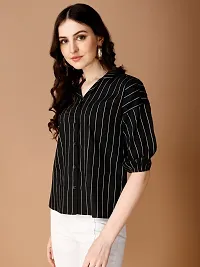 Elegant Black Cotton Striped Shirt For Women-thumb2