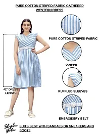 Stylish Blue Cotton Striped Fit And Flare Dress Dress For Women-thumb3