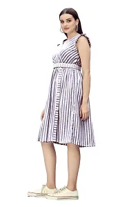 Stylish Purple Cotton Striped Fit And Flare Dress Dress For Women-thumb1