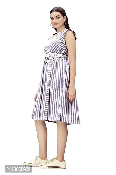 Stylish Purple Cotton Striped Fit And Flare Dress Dress For Women-thumb2