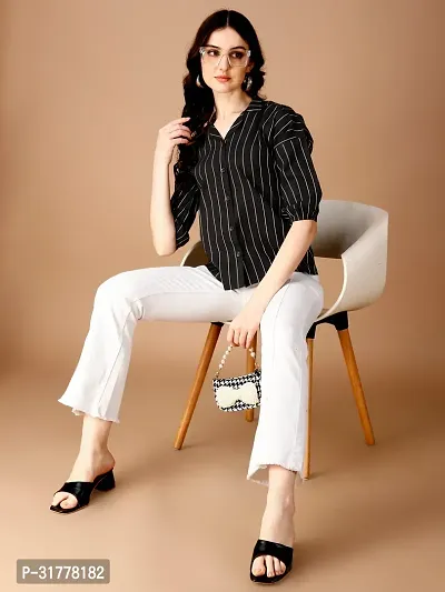 Stylish Black Cotton Striped Casual Shirt For Women-thumb5