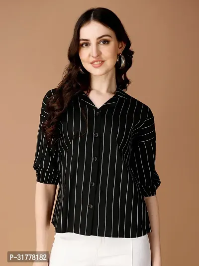 Stylish Black Cotton Striped Casual Shirt For Women-thumb0