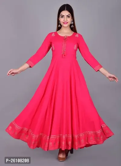 Beautiful Anarkali Pink Printed Rayon Kurta-thumb0