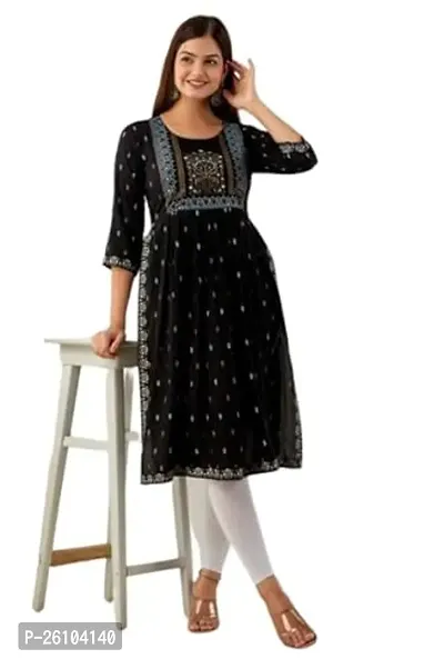 Beautiful Straight Black Printed Rayon Kurta