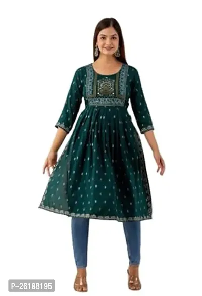 Beautiful Straight Green Printed Rayon Kurta