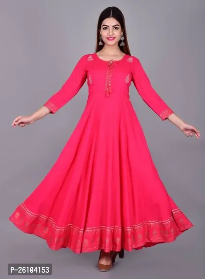 Beautiful Anarkali Pink Printed Rayon Kurta-thumb0