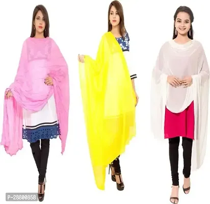 Stylish Multicoloured Cotton Blend Solid Dupattas For Women Pack Of 3-thumb0