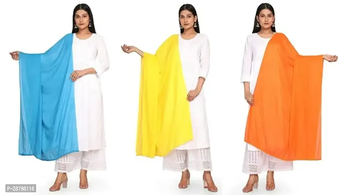 Elite Multicoloured Cotton Blend Solid Dupattas For Women Pack Of 3-thumb0