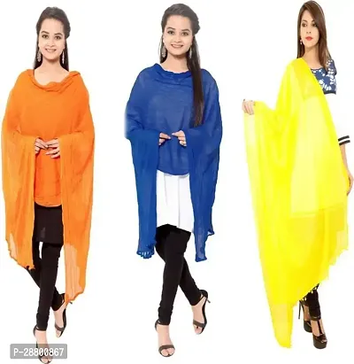 Stylish Multicoloured Cotton Solid Dupattas For Women Pack Of 3-thumb0