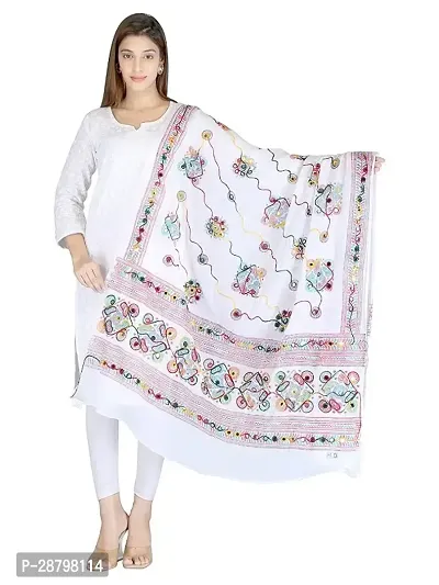 Elite White Cotton Blend Printed Dupattas For Women-thumb0