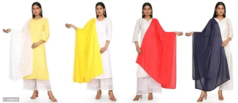 Stylish Multicoloured Cotton Blend Solid Dupattas For Women Pack Of 4