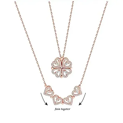 Women Love Heart Pendant Necklace Rose Gold Plated, Cubic Zirconia Jewelry Gifts for Women, 18
