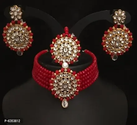 Designer Crystal Kundan Choker Stylish Jewellery 4 pc Set