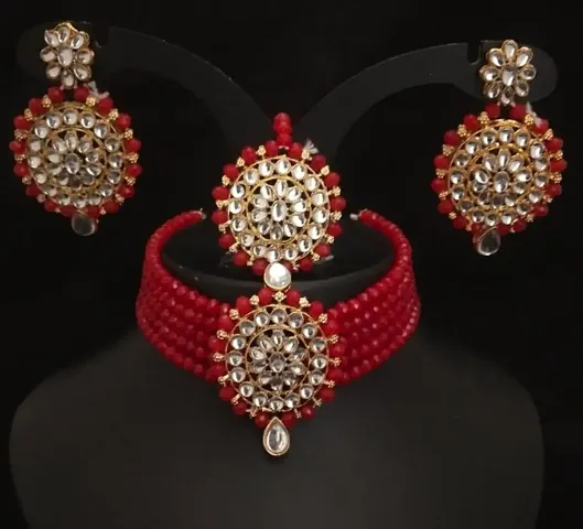 Designer Crystal Kundan Choker Stylish Jewellery 4 pc Set