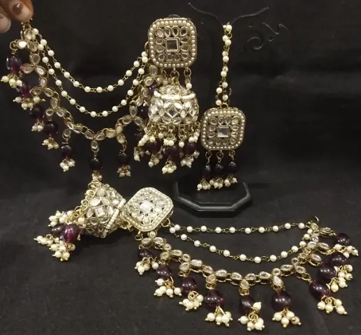 Mirror Style Jhumka Kaan Chain with Maang Tikka for Women