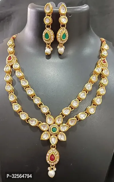 Real CZ Dibbi Kundan Pearls Multi Strand Jewellery Set-thumb0