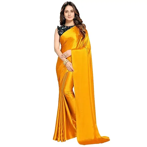 Classic Satin Art Silk Plain Sarees Party Wear For Party (YELLO)