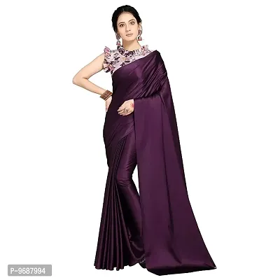 New Trendy Satin Solid Saree with Blouse piece-thumb0