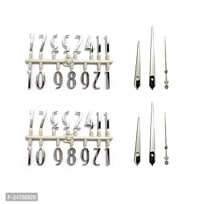 Epoxy Fusion Wall Clock Numbers and Hands, Arabic Numbers and Needles for Clock, 12 Numbers Set for Clock, Needles for Wall Clock, Numbers Sets for Clock Making (Set of 2) (Silver Plain Pati)