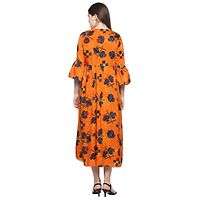 Women's Beautiful Orange Printed A-Line Crepe Kurta-thumb2