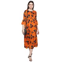 Women's Beautiful Orange Printed A-Line Crepe Kurta-thumb1