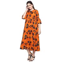 Women's Beautiful Orange Printed A-Line Crepe Kurta-thumb3