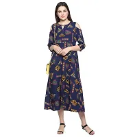 Women's Beautiful Navy Blue Printed A-Line Crepe Kurta-thumb1