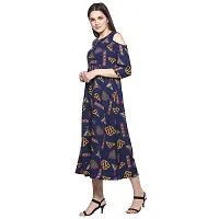 Women's Beautiful Navy Blue Printed A-Line Crepe Kurta-thumb3