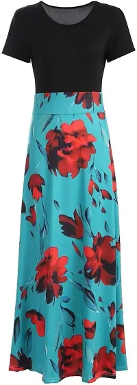 turquoise dress with Flower Print  Black Upper-thumb1