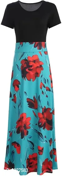 turquoise dress with Flower Print  Black Upper-thumb2