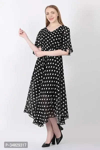 Stylish Black Georgette Printed A-Line Dress For Women-thumb3