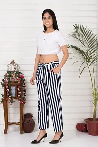 9ZEUS Designer Women White Crop Top With Blue and White Striped Pants/Trouser - Pant and Top Set for Women for Casual-thumb1