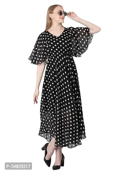 Stylish Black Georgette Printed A-Line Dress For Women-thumb0