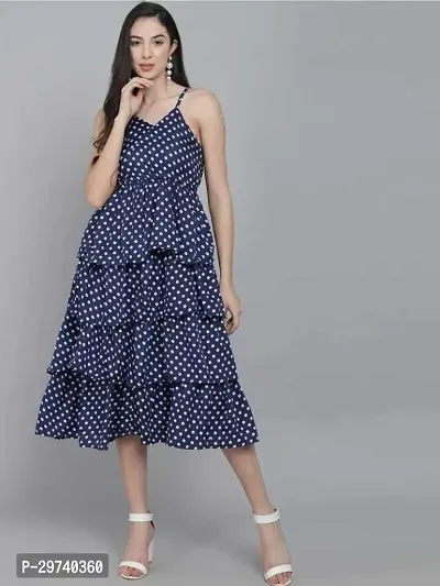 Stylish Blue Crepe Printed Dress For Women-thumb0