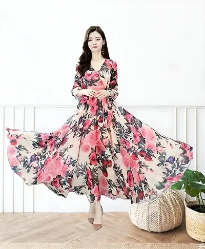 Floral Flared Maxi Dress For Women