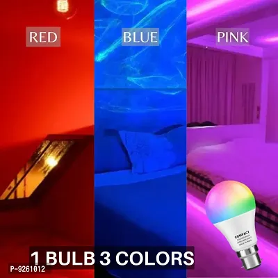 Compact 9Watt Led Light B22 Round 3 Color In 1 Led Bulb Red Blue Pink Pack Of 5-thumb3