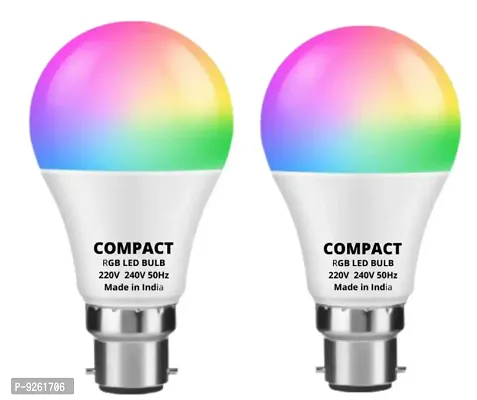 Compact 9Watt Led Light B22 Round 3 Color In 1 Led Bulb Red Blue Pink Pack Of 2