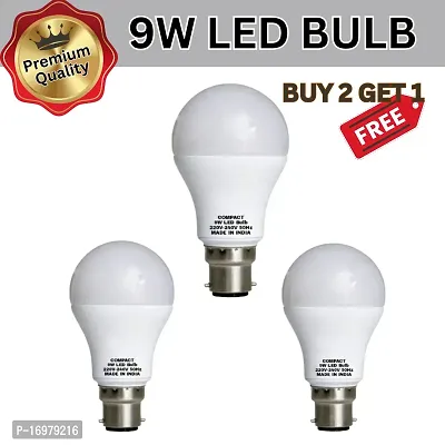 COMPACT 9Watt B22 Round LED Bulb Sliver White (Pack of 3) for Long life, Eco-friendly and energy saving-thumb0