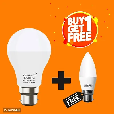 COMPACT 9W B22 Base Cool day LED Bulb Light Pack of 1 with 5W LED Candle Light Pack of 1 Free Combo