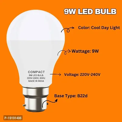 COMPACT 9W B22 Base Cool day LED Bulb Light Pack of 1 with 5W LED Candle Light Pack of 1 Free Combo-thumb2