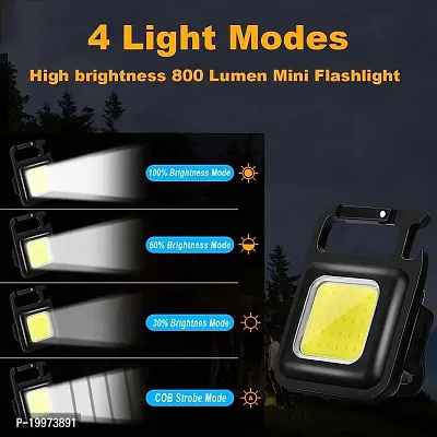 Mini 800 lumens LED Flashlight Pack of 1 Black COB Rechargeable Keychain Mini flash floodlight 3 Modes light Portable Pocket Light with Folding Bracket Bottle opener and Magnetic Base-thumb2
