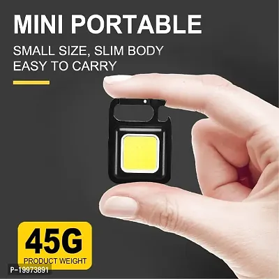 Mini 800 lumens LED Flashlight Pack of 1 Black COB Rechargeable Keychain Mini flash floodlight 3 Modes light Portable Pocket Light with Folding Bracket Bottle opener and Magnetic Base-thumb3