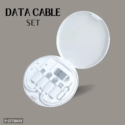 Mini Multi-Functional Fast Charging Data Cable Set for Apple, Android, Type C Charging with Retrieve Card Pin, Round Storage Box, Compact and Portable USB Data Cable Storage Box Travel Cable Set