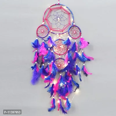 Mehruna Dream Catchers Wall Hangings for Home Decor Bedroom Livingroom Balcony Car Handmade Dreamcatcher with Lightening for Positivity Feathers Wall Decoration Items for Kids Room|55 x 15 cm-thumb0