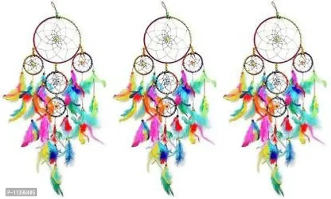 Mehruna Dream Catchers Wall Hangings Feather Wind Chimes for Car Bedroom Handmade Wall D?cor & Home Decorative Items Multicolor (Set of 3, 15L x 55Hcm)-thumb0