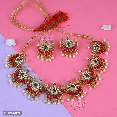 Graceful Design Gold Plated Traditional Necklace with Earrings Sets for Women and Girls Fashion