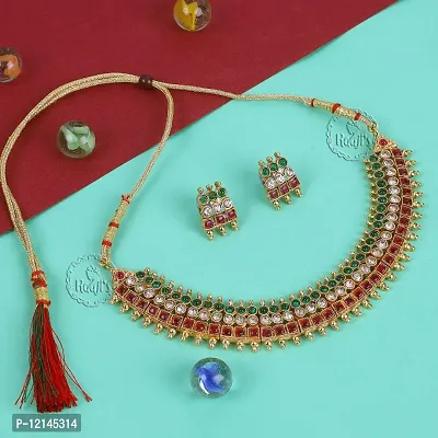 Graceful Design Gold Plated Traditional Necklace with Earrings Sets for Women and Girls Fashion-thumb0