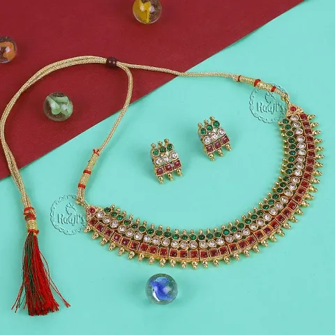 Graceful Design Plated Traditional Necklace with Earrings Sets for Women and Girls Fashion